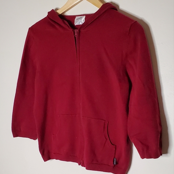 Burgundy Flat Knit Basic Casual Zip-Up Hoodie Sweather with Pockets - Picture 10 of 12